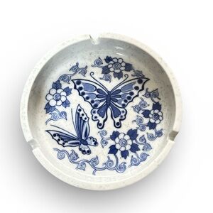 Blue and White Butterfly Vintage Ashtray
